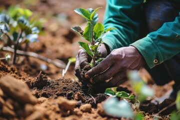 Hands Carefully Planting a Sapling in Soil