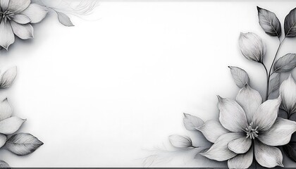 Pencil style black and white flower painting forms a frame on paper background, Wallpaper. Templates