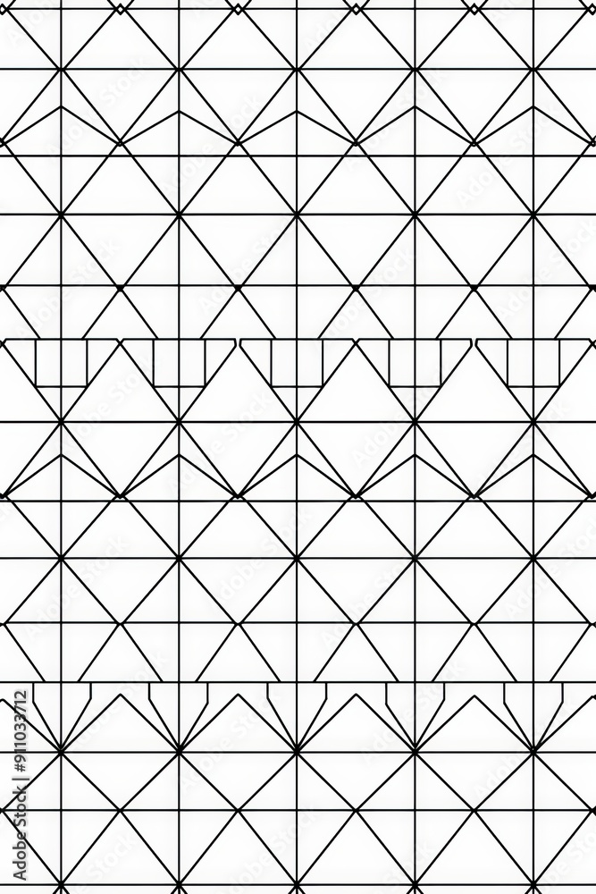 Poster This image presents a complex geometric pattern with a combination of tiles and diamond shapes outlined in black on a white background, creating a detailed and visually engaging design.