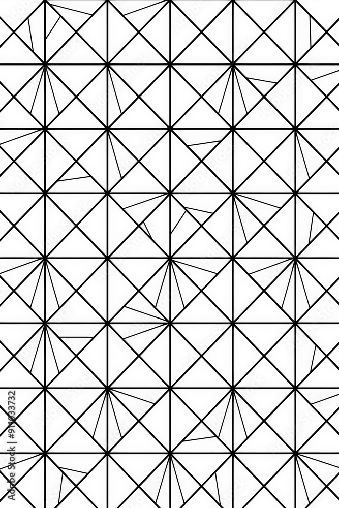 Aufkleber This image showcases a modern geometric pattern featuring triangles and radial lines outlined in black on a white background, creating a sophisticated and elegant design.