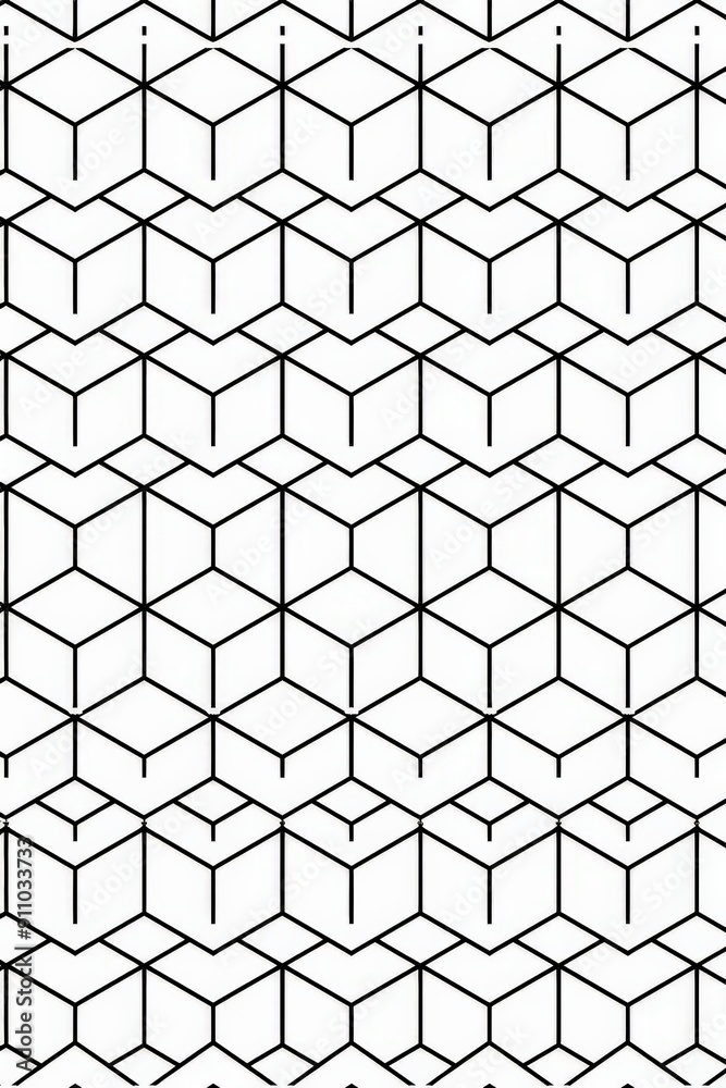 Fototapete this image showcases a repeating geometric hexagonal pattern with black outlined shapes on a white b