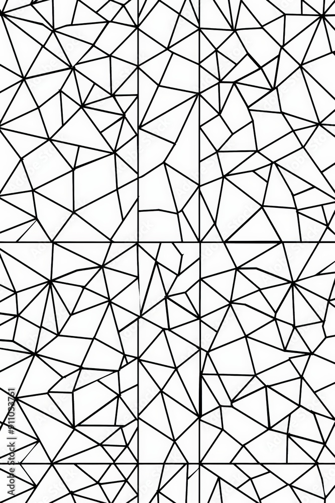Aufkleber This image features an abstract mosaic pattern composed of irregular geometric shapes outlined in black on a white background, creating an intricate and visually captivating design.