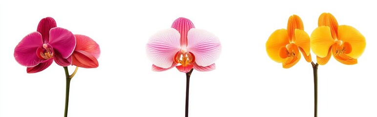 Obraz premium This is an orange orchid blossom collection with a flower bundle isolated on white, as a transparent PNG.