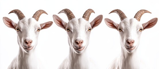 A collection of white horned goats (portrait, standing), isolated on a transparent background