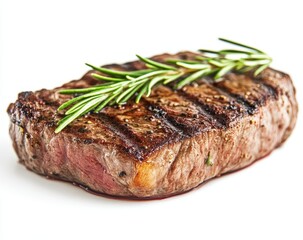On a transparent background, a close up shot of a red sliced juicy venison steak with riffles