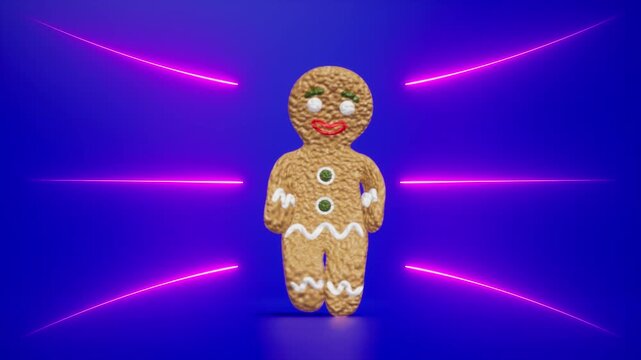 Cute 3d render animation of dancing ginger bread. Character come in and out for opener or end of video effect