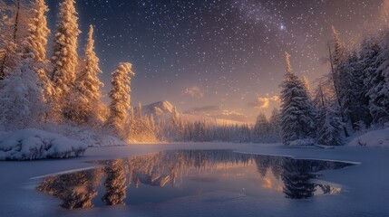 Fototapeta premium Frozen Lake Serenity: A Winter Wonderland