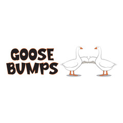 Two ducks bumping fists and funny quote goose bumps isolated on white. Vector illustration art for tshirt merch.