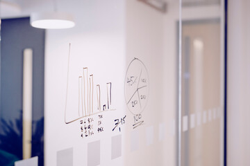 Growth diagram and infographics on glass wall at office