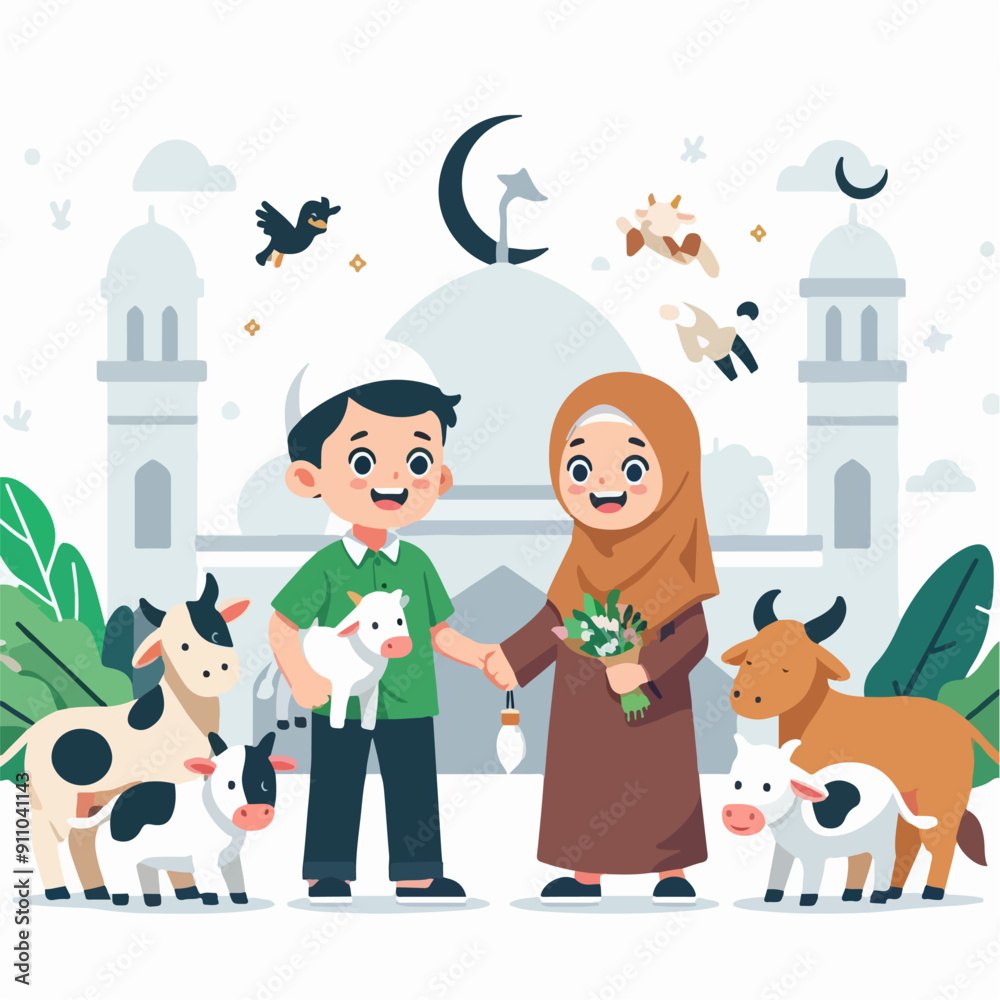 Wall mural islamic design illustration concept for happy eid al adha or sacrifice celebration event