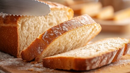 Freshly Baked Bread Sliced: Close-up Photo of Warm, Crusty Loaf