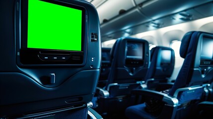 Airplane seat back with green screen entertainment display