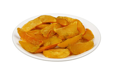 A white plate fried potato wedges isolated transparent