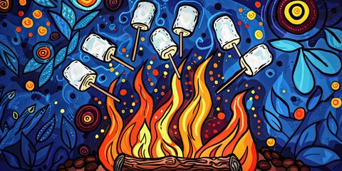 Obraz premium Toasting Marshmallows Over a Vibrant Fire