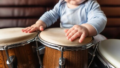 Baby playing on Bongo Drums
Infant playing an instrument. 