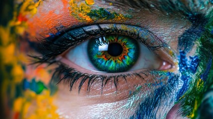 Colorful Face Paint Close-Up Eye | Artistic Portrait