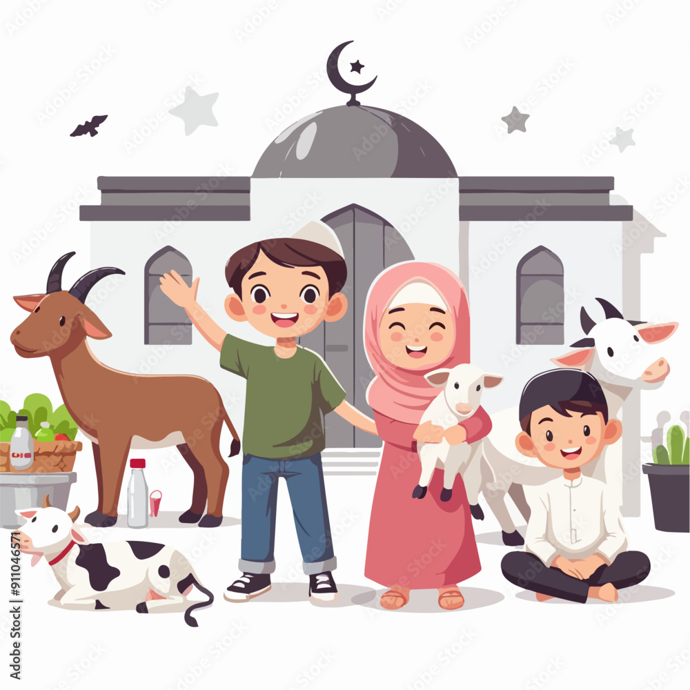 Wall mural islamic design illustration concept for happy eid al adha or sacrifice celebration event