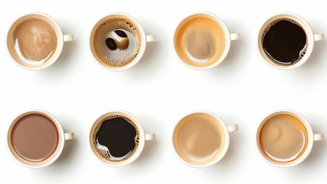Variety Of Coffee Types In Cups Rotating