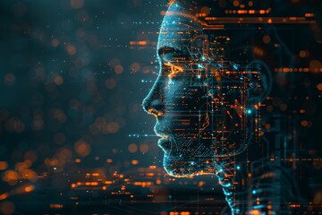Digital face profile with abstract circuitry.