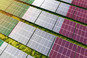 Solar farm superimposed with flag of Italy. Symbolizing solar power and panel demand, renewable...