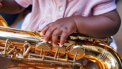 Baby playing on Saxophone
Infant playing an instrument. 