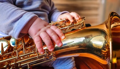 Obraz premium Baby playing on Saxophone Infant playing an instrument. 