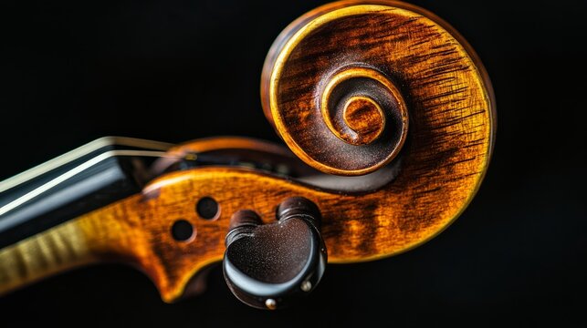 Violin Scroll and Strings Close-Up: Detailed Image