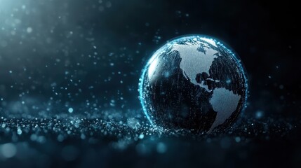 Obraz premium Digital Earth Globe with Sparkling Particles in Dark Space - Futuristic Technology Concept