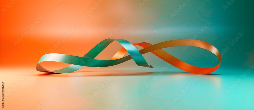 Wall mural abstract background with two intertwined ribbons in orange and teal