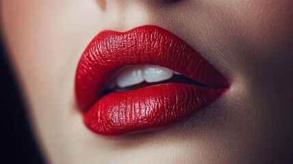 Close-Up of Red Lipstick on Woman's Lips: A Beauty Shot