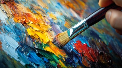 Fototapeta premium Artist's Hand Holding Paintbrush - Close Up Photography