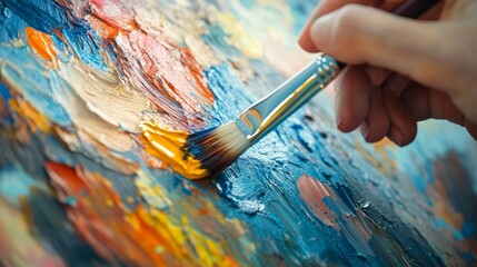 Obraz premium Artist's Hand Holding Paintbrush: Close-up Image