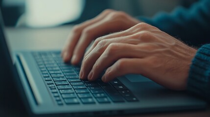 Close-Up of Hands Typing on Laptop Keyboard - Stock Photo
