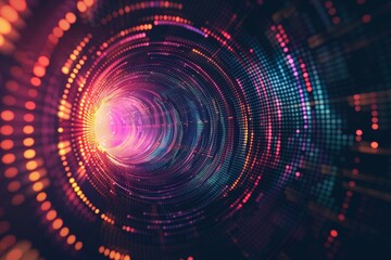 Fototapeta premium Futuristic tunnel of glowing lights, symbolizing technology and digital connectivity.