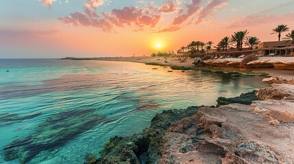 Beautiful coastline of the Red Sea in Marsa Alam at sunrise