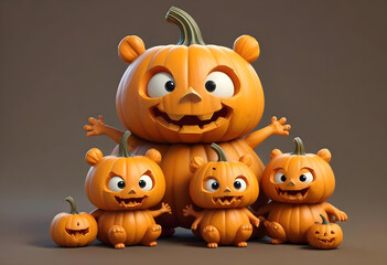 Naklejka premium adorable 3d pumpkin for halloween in a whimsical cartoon style 