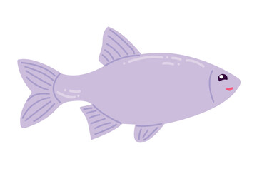 Childrens cute animal. Purple fish illustration isolated on white background. Element for invitation, print, banner, card, brochure, logo.