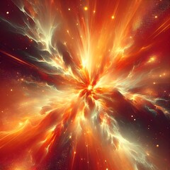 Stellar explosion, abstract background, vibrant orange and yellow gradient, grainy texture, poster design