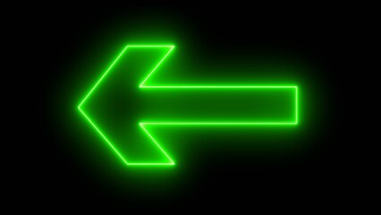 Green bright neon left abstract directional icon. left neon arrow. neon arrow sign. Abstract Directional arrow.