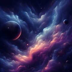 Interstellar space, abstract background, dark blue and purple gradient, noise texture, poster design