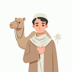 Eid Al Adha Illustrations. Muslims Prepare Livestock to Be Sacrificed. People Celebrate Eid Al Adha