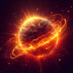 Solar flare, abstract background, vibrant orange and yellow gradient, glowing sparks texture, cover design