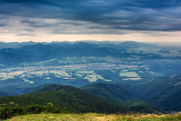 View from Velky Krivan Mountain in the Mala Fatra Range in Slovakia