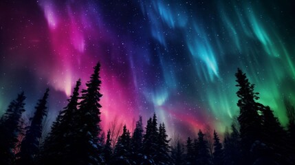 Closeup of mesmerizing colorful northern lights