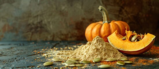 Freshly ground pumpkin seed flour a nutrient rich plant based ingredient with benefits Includes copy space image