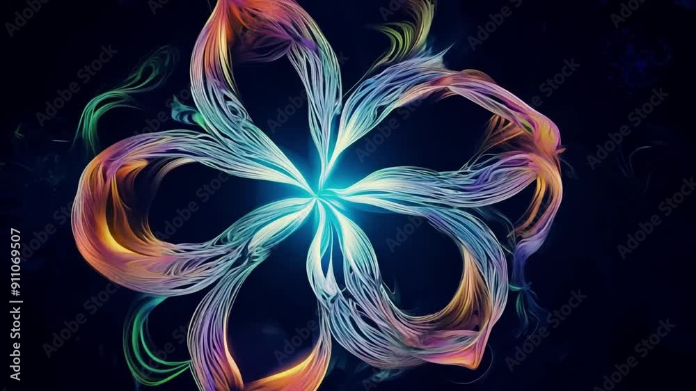 Poster this colorful floral design with intricate details and bright petals on a dark backdrop.