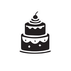 Cake icon. Black bakery icon. Simple silhouette cake flat, design.