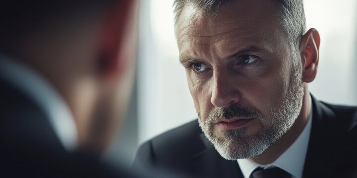 A close-up shot of a man wearing a suit and tie, suitable for various professional or formal occasions