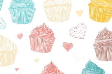 Cupcakes and hearts pattern.