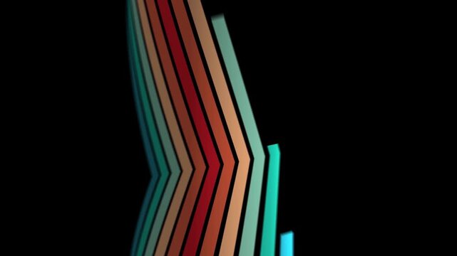 Custom three dimensional retro animation in 60s 70s vintige time. Moving stripes on black background
